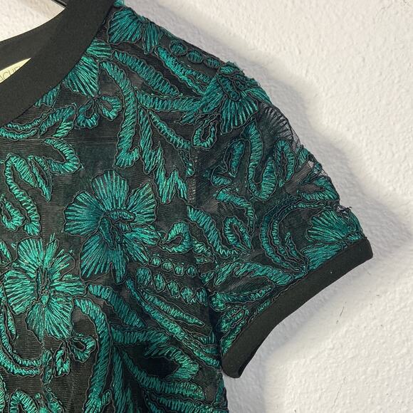 Rachel Roy Women Emerald Green/Black Embroidered Floral Pattern Dress Size 10 - Picture 7 of 12